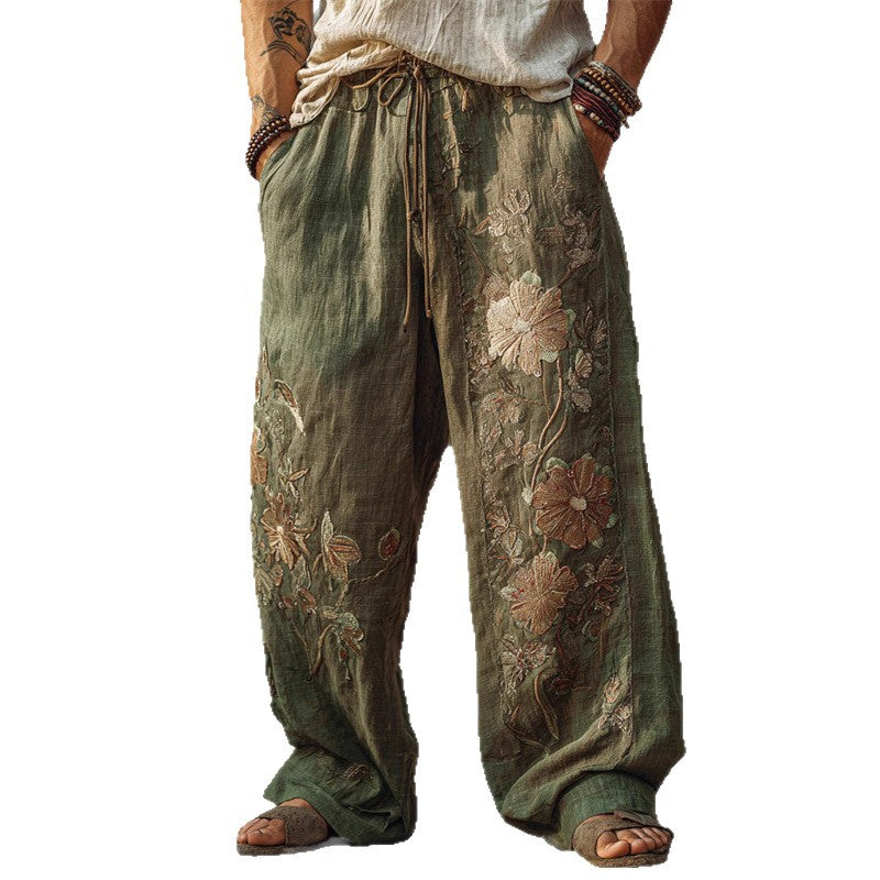 Men’s Casual Straight-Leg Digital Print Pants