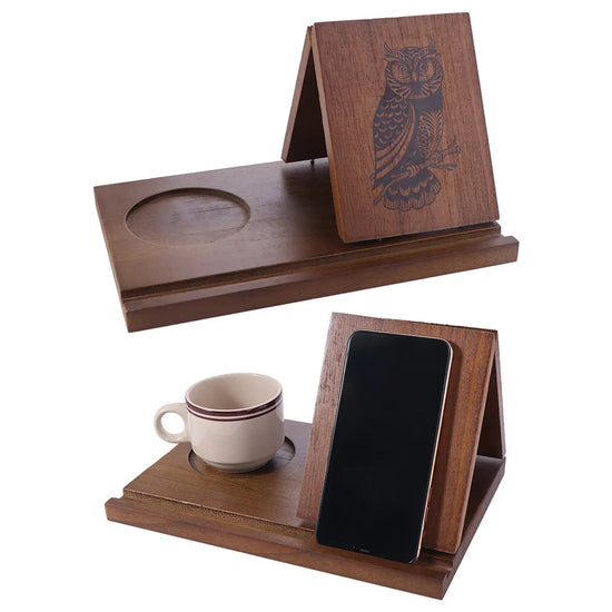Wooden Book Stand With Cup Holder