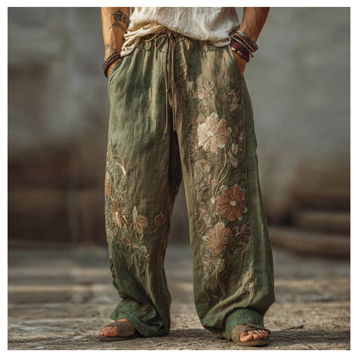 Men’s Casual Straight-Leg Digital Print Pants