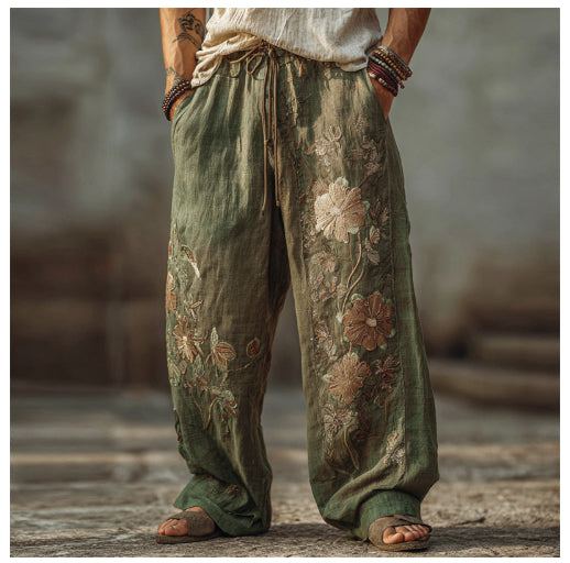 Men’s Casual Straight-Leg Digital Print Pants